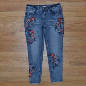 Reba Embroidered Skinny Leg Jeans Womens Size Medium